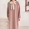 New Arrivals Open Run Two Tone Loose Fit Ribbon Tie Long Sleeve Dress