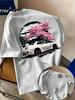 European And American Unisexs Summer Cherry Blossom Racing Print Comfortable And Breathable Round Neck Tshirt Outdoor Street Top