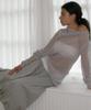 PARTIMENTO WOMEN Sheer Asymmetrical Knit Crew Neck_Light Gray