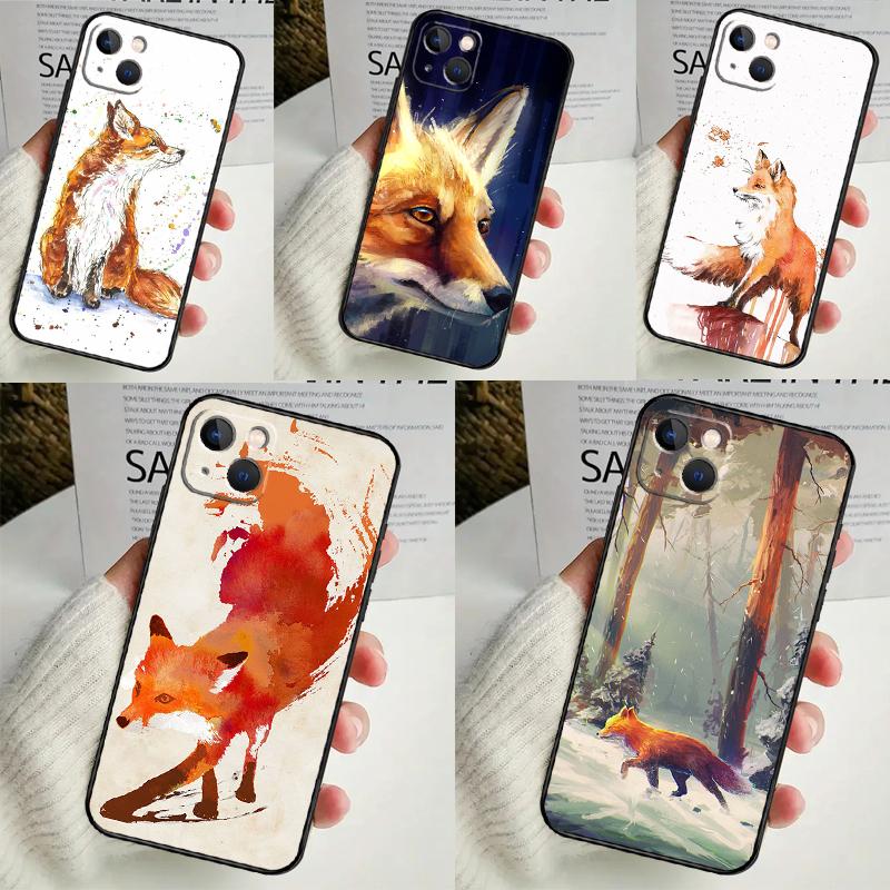 Watercolor Painting The Fox For Realme C71 C75 C55 C53 C67 C61 C33 C63 C51 C65 15 GT7 Pro 10 11 12 13 14 Pro Plus Case
