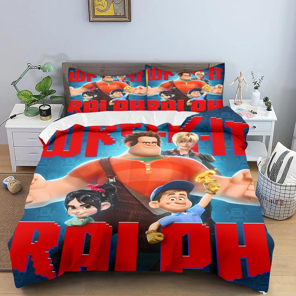 Wreck-It Ralph Bettwäsche-Set für Kinder King Size Luxusbezug 100% Polyester 3-teilig Weihnachtsgeschenke Heimdekoration