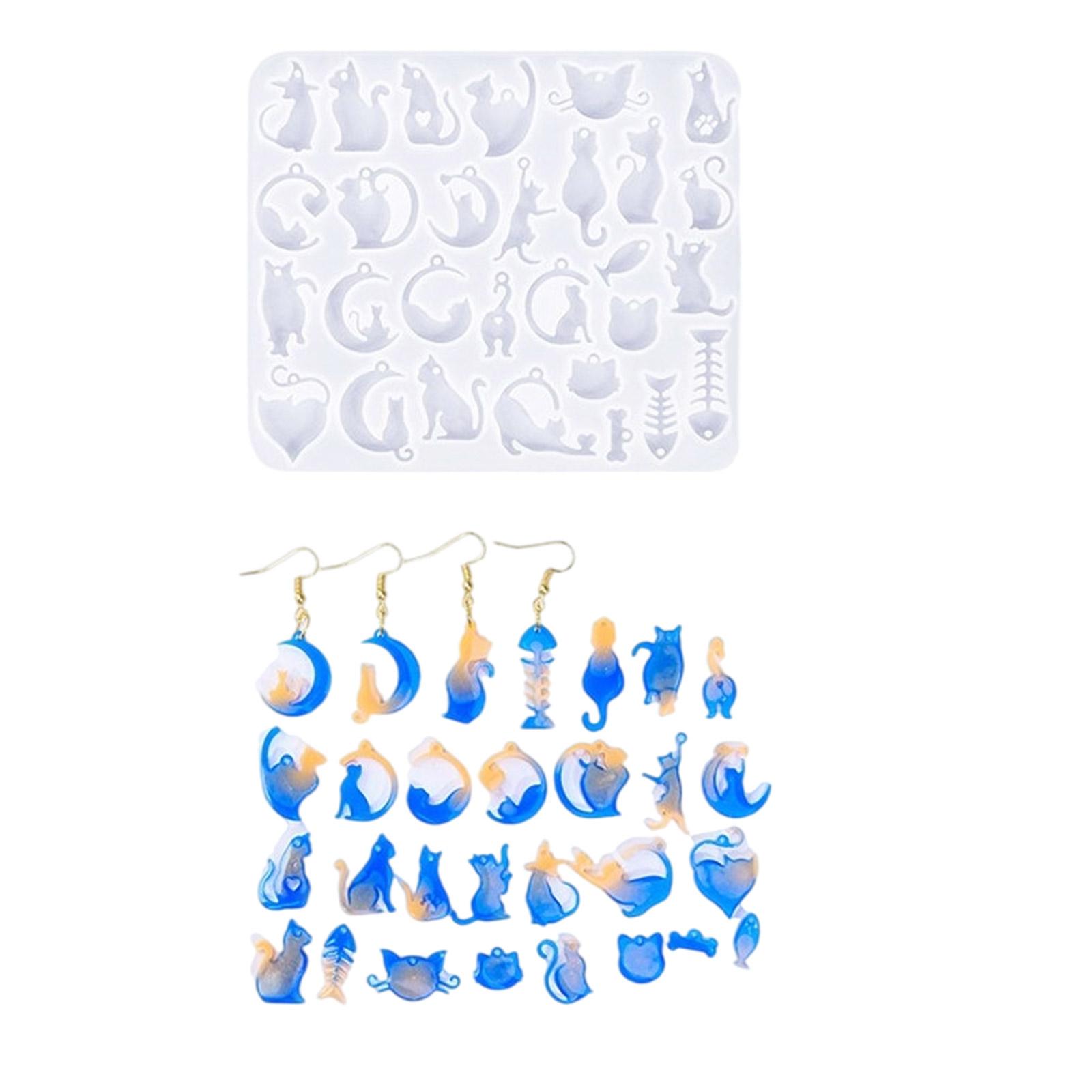 

Creative Silicone Casting Molds Cat Themed Necklace Molds Suitable for Necklace and Earrings with Moon and Cat Designs B