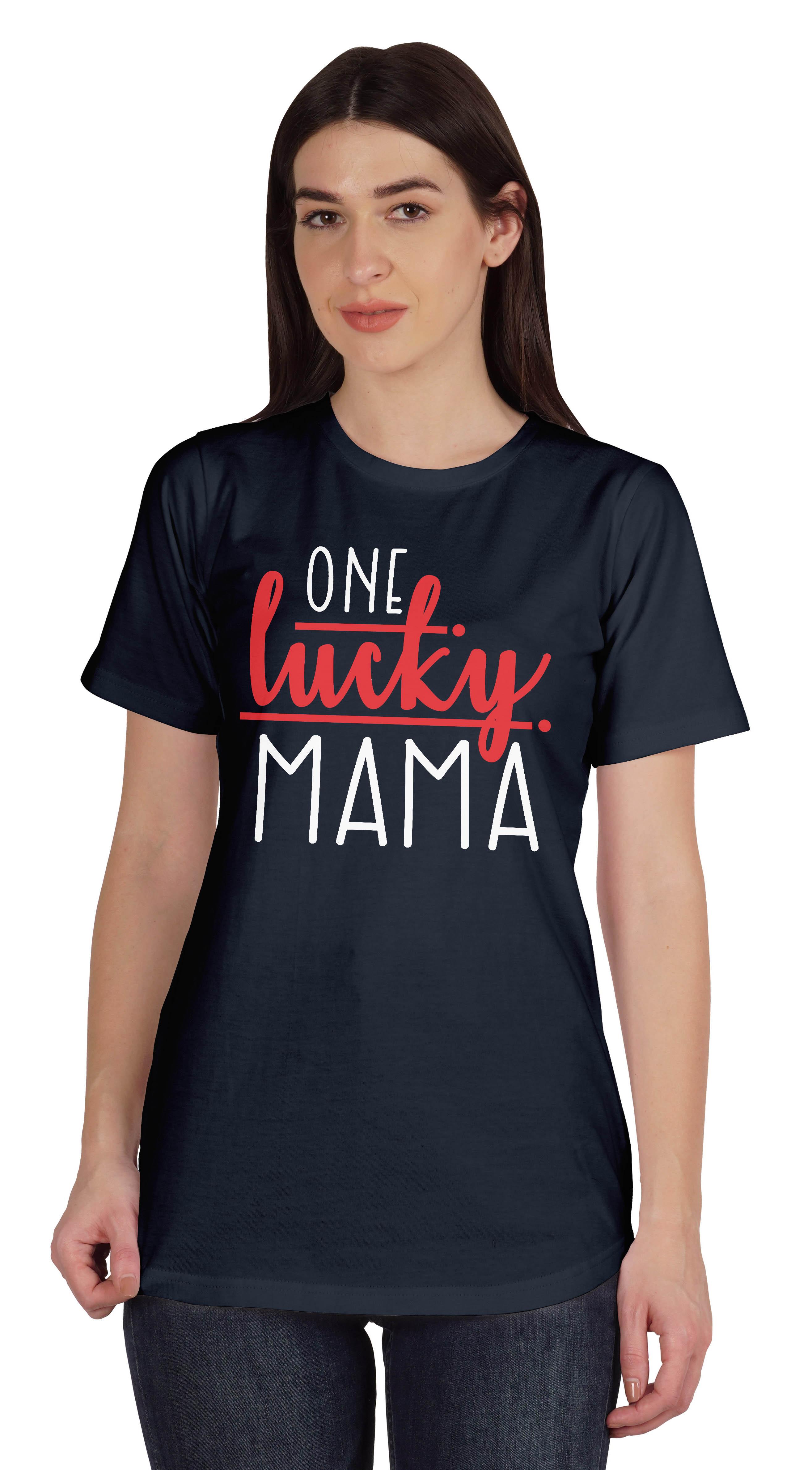 Inkmeso One Lucky Mama Graphic Tshirt Short Sleeve Cotton Tee