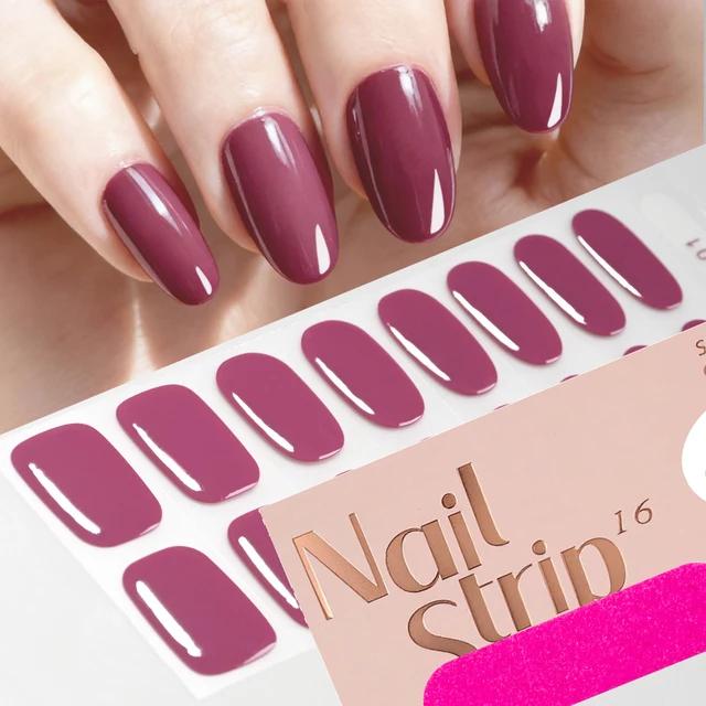 16Tips Semi-Cured Gel Nail Sticker Pure Color UV/LED Lamp Gel Nail Polish Wraps Long-Lasting Nail Strips Patch Nail Decoration