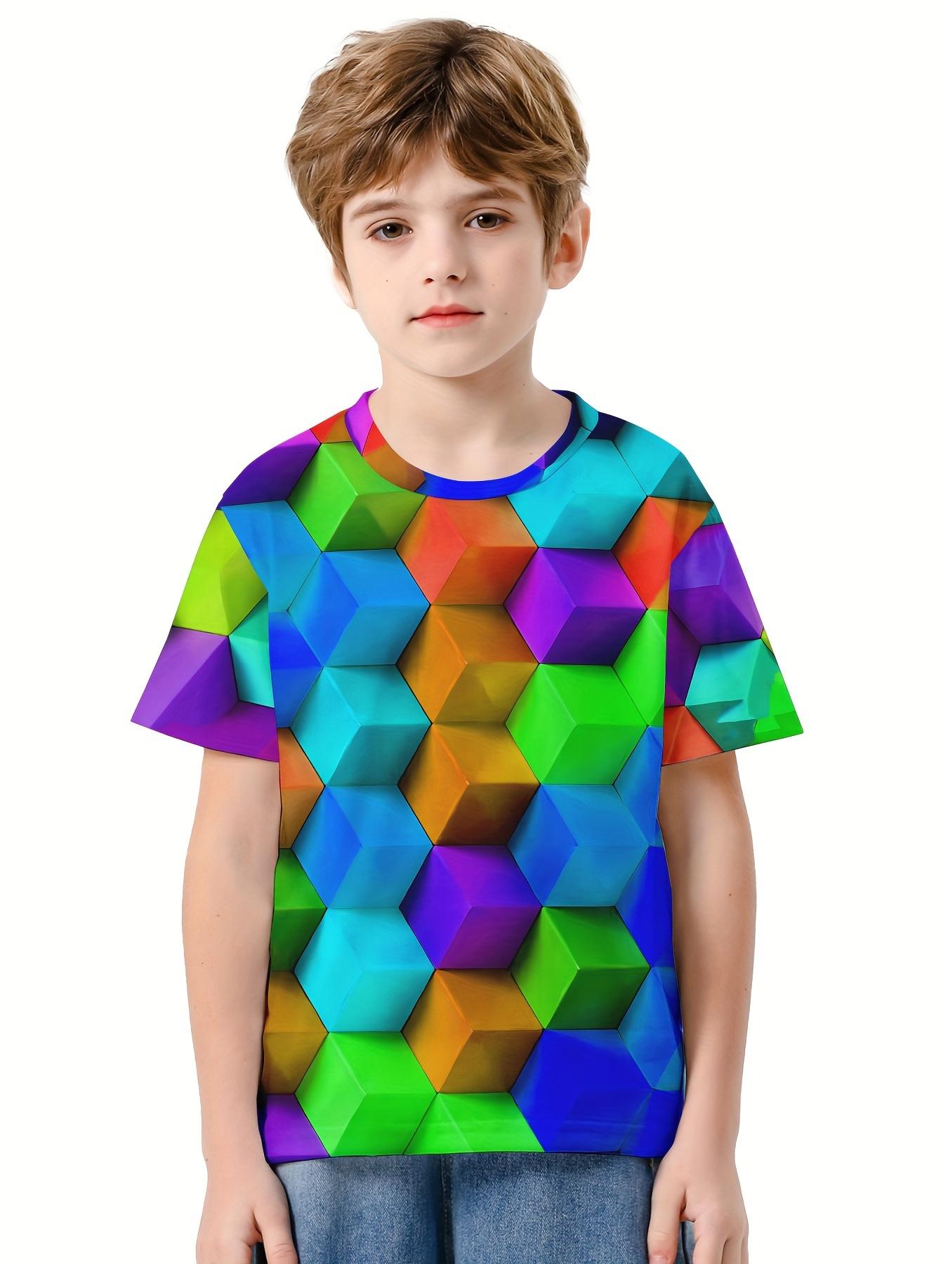 Men look 3D Clothes Kinderkleding Jongens T-shirt Korte Mouw Kinder T-shirts 3D Bouwstenen Print Grappige Kinder Zomerkleding Meisjeskleding 120