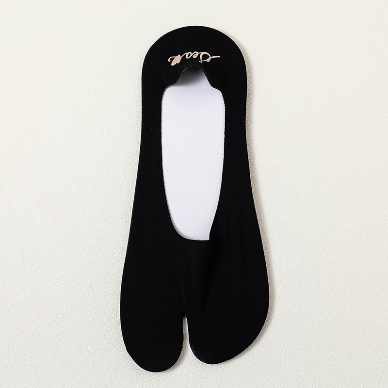 Two Toes Low Cut Boat Socks Women Silicone Non-slip Seamless Ice Silk Sock Slippers Cotton Bottom Summer Invisible No Show Socks