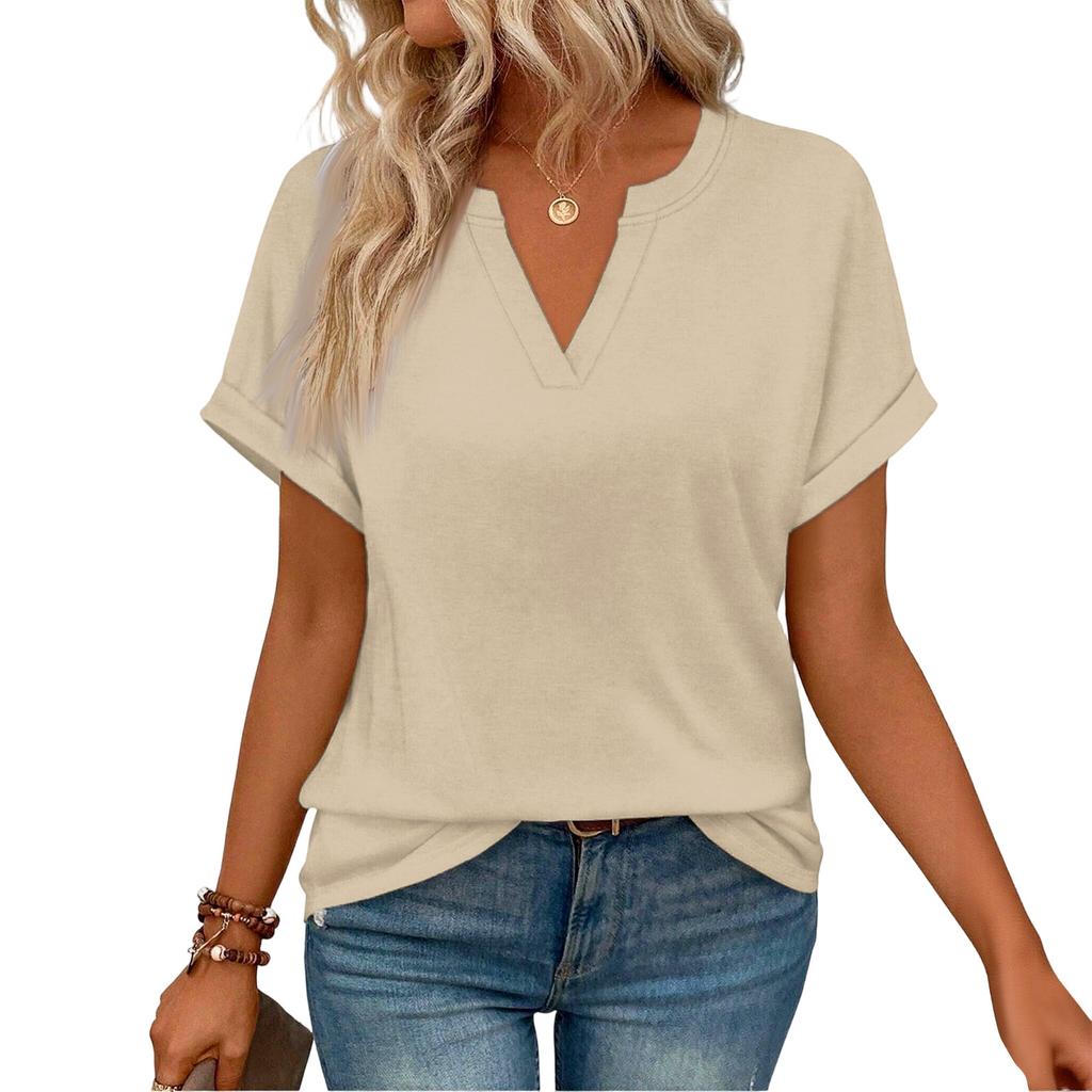 Stylish Women's Casual V-neck Short-sleeved Color T-shirt