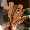 Natural Wood Long Handle Spatula Non Stick Baking Scraper  Cooking Accessories