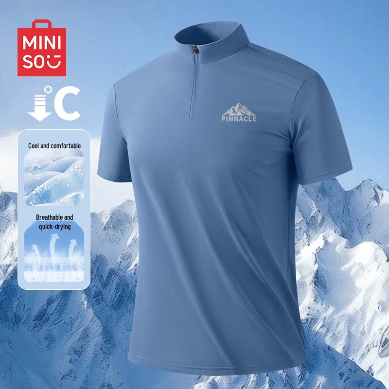 MINISO Men s Relaxed Fit Quick-Dry Half-Zip Polo T-Shirt XL джинсовый синий