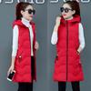 Hooded Cotton Vest Women Warm Medium Long Sleeveless Thickened Solid Color Zipper Jacket Slim Waistcoat Autumn Winter