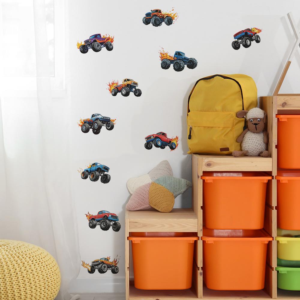 Cartoon Off-Road Car Wall Sticker Adventure Dynamic Self-Adhesive Decor for Kids Room Bedroom Living Room Man Cave