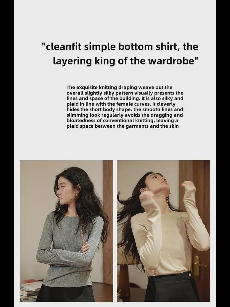 Luxury Tencel Wool Soft Long-Sleeve Slim-Fit Round Neck T-Shirt for Women - 2024 Autumn Collection