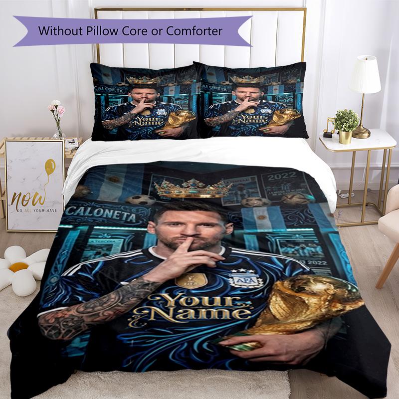 Football Messi Customize Your Name Custom Bedding Design for Decorate room Wrinkle Resistant Home Decor Birthday/Christmas Gift Idea