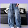 Denim-Jeans für Damen mit hoher Taille und Wasserwaschung für lässige Herbstmode