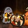 2Pcs Wooden Ghostly Pumpkin Night Light Halloween Wood LED Lamp Desk Decoration For Mantels  Tabletop Holiday Decoration