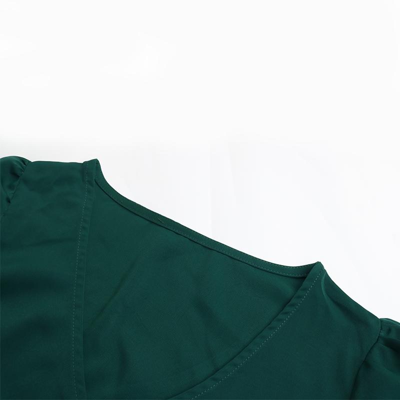Women Spring Solid Color V Neck Long Sleeve Lace Up All Match Chic Dresses