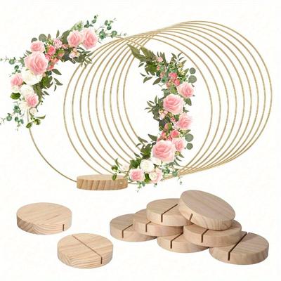 Goldfarbene Metallgirlande Tafelaufsatz mit Holzständer - Elegante DIY Kreisdekoration für Hochzeit, Kein Strom erforderlich, Geburtstagsdekoration
