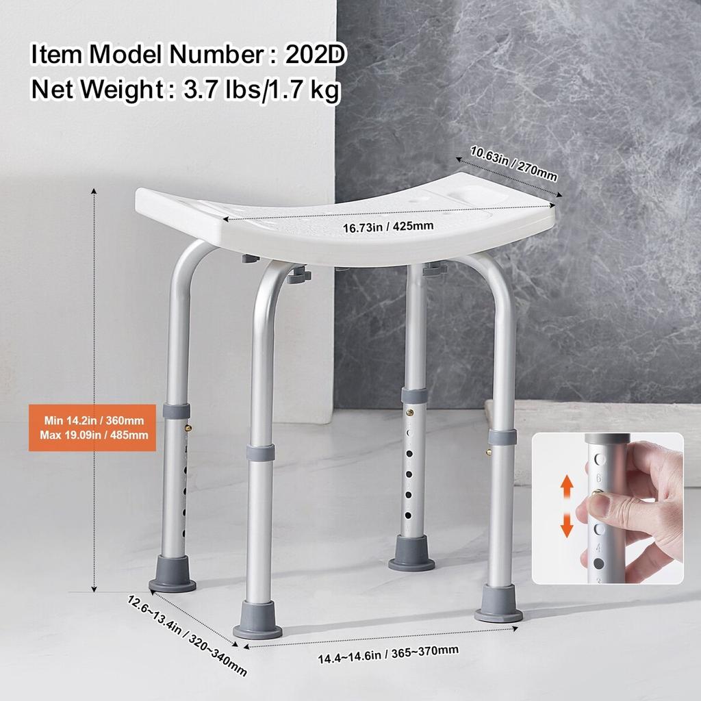 Shower Chair, Adjustable Height Shower Stool with Built-in Handles, Shower Seat for Inside Shower or Tub, Non-Slip Bench Bathtub Stool Seat for