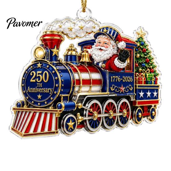250th Anniversary Christmas Ornament Ornament, USA Santa Train 2D Flat Acrylic Decoration Patriotic Themed Party Supplies for Tree Holiday Decor, 1776