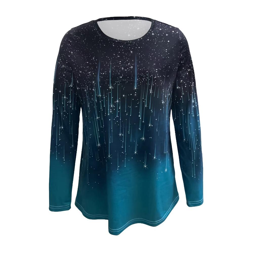 Spring and Autumn Round Neck 3D Starry Sky Printed Top Fashionable Casual Long Sleeved Women's T-shirts