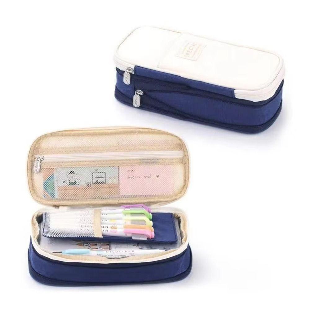 Diagonal Simple Student Pen Bag Color Blocked Macaron Pencil Case Storage Pencil Bag  Boy Girl Kid