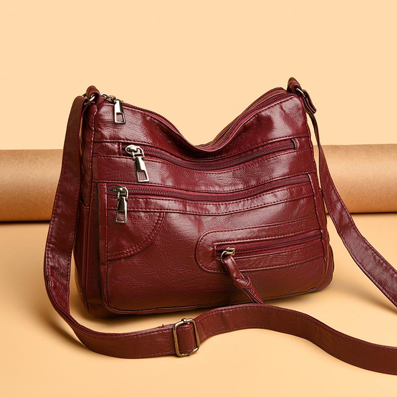 Large Capacity Women's Solid Color Shoulder Bag Multi-Layer Crossbody Bag Multi-Functional Mother Bag