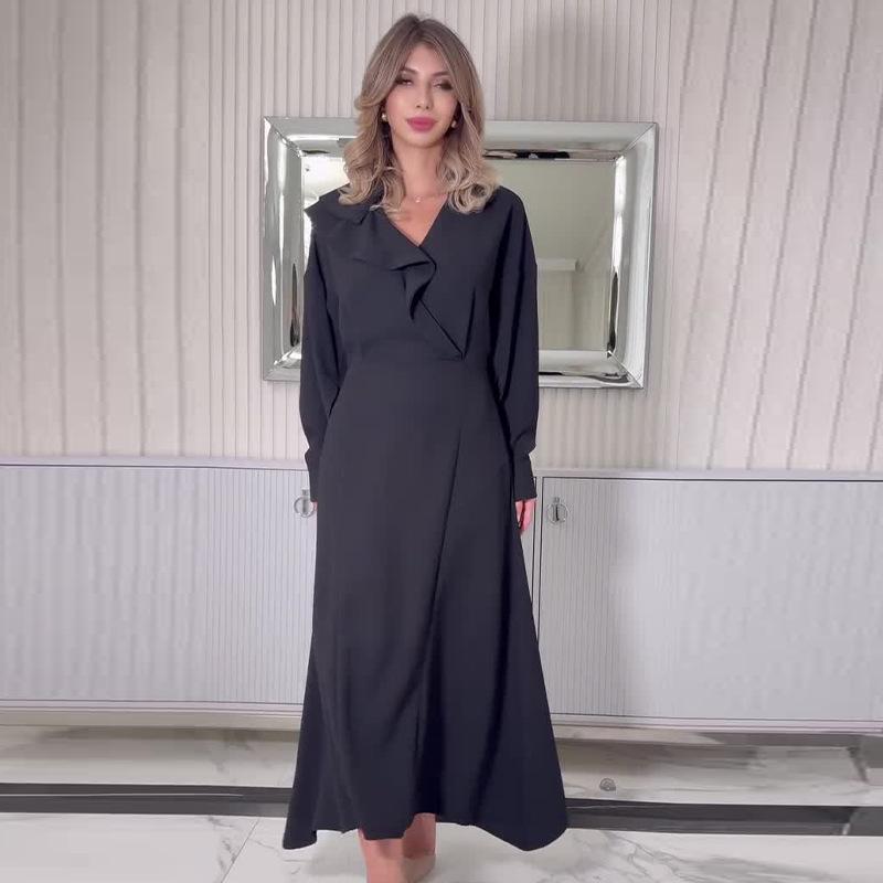 2024 Herbst Europäisches & Amerikanisches Damen Rüschenbesetztes Hochtailliertes Schlankmachendes Kleid