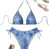 Sexy High Waist Triangle Pant Bikini Set Women's Two-Piece Swimsuit Denim Print Separate Swimwear Cross-Border Clothing