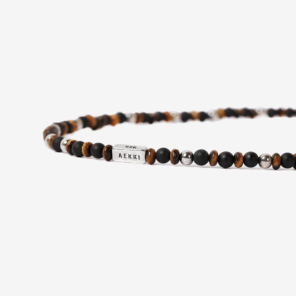 Aekki Dual Feather Tiger Onyx Gemstone Bracelet