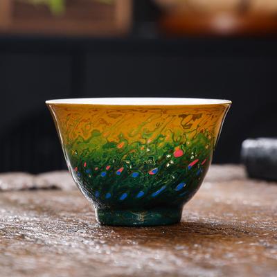 Golden Lotus Lacquerware Tea Set - High-Grade Gift Box with Colorful Tea Cups and Ceramic Even Cups for Gongfu Tea Ceremony.