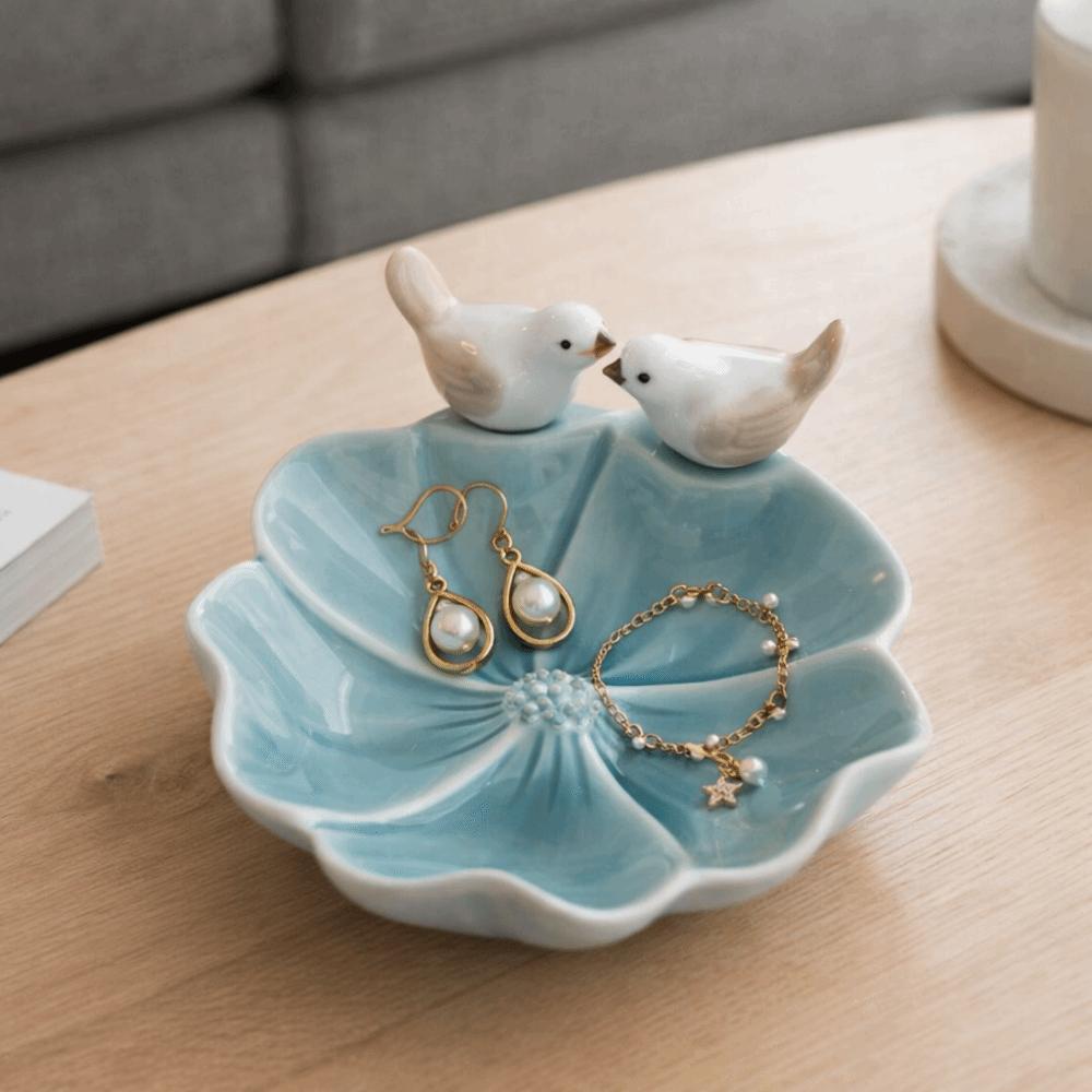 Cute Bird Shaped Pastry Plate Floral Home Storage Dish Decorative Tea Snack Fruit Tray Bedroom