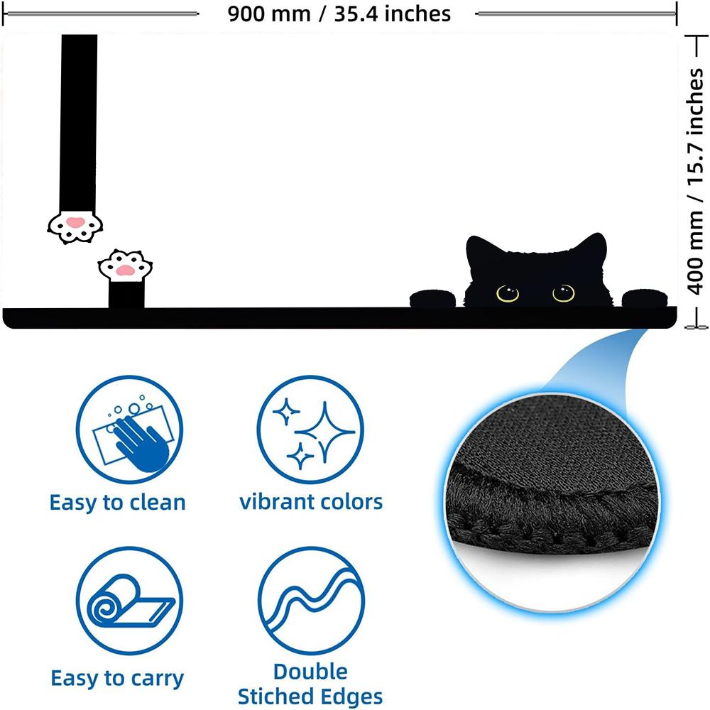 Black Cat Kawaii Mouse Pad White Deskmat Minimalistic Gaming Laptop Large Mousepad Anime Office Carpet Gamer Keyboard Mouse Mats