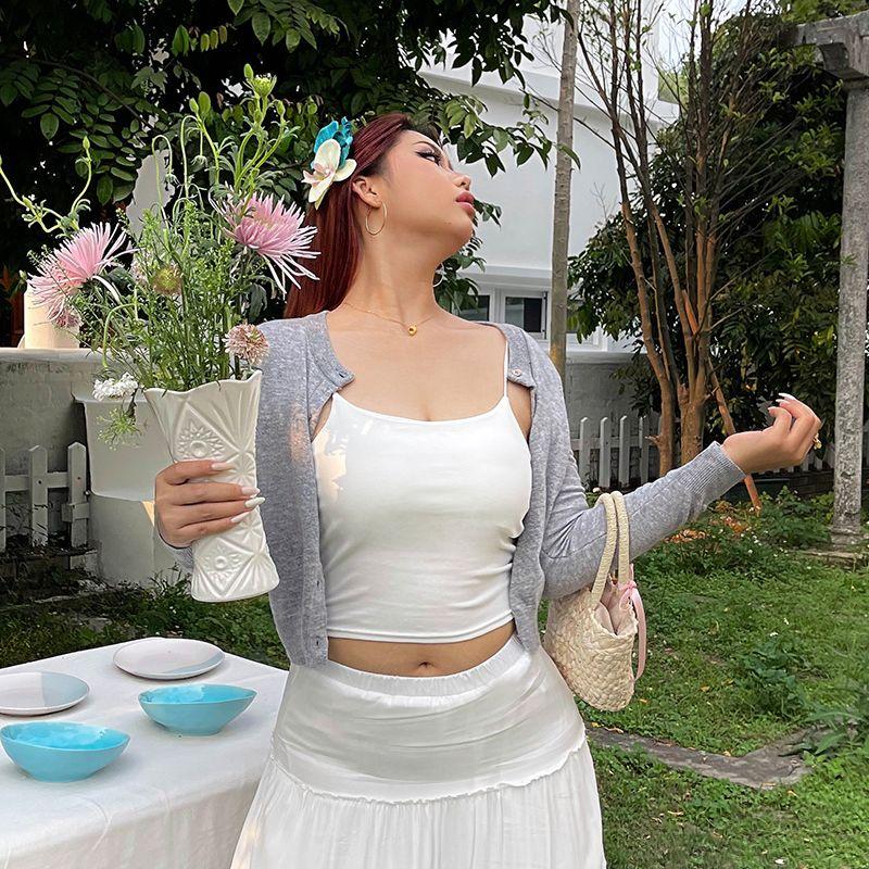 

Brother Nan Loose-Fit White Elastic Waist Skirt Women s Summer Thin 2024 New Arrival Plus Size Plus Size Ladies High Waist A- line Skirt Cardigan 2XL