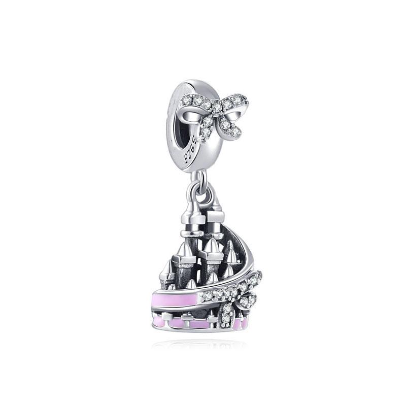 Miniso Disney Flower Fairy Castle Bow Charm Silver 925 Fine Jewelry For Women Original Bracelet Beads New