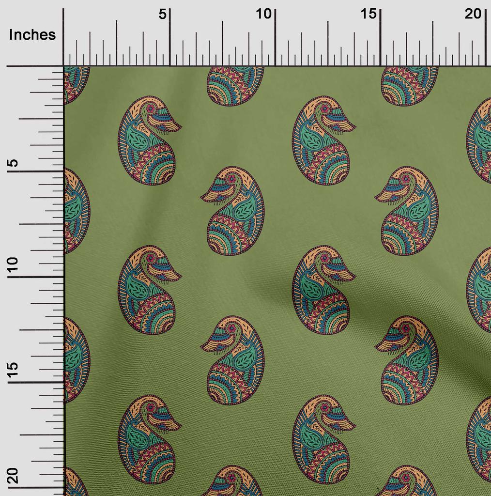 oneOone Cotton Flex Fabric Paisley Block Printed Craft Fabric BTY 40 Inch