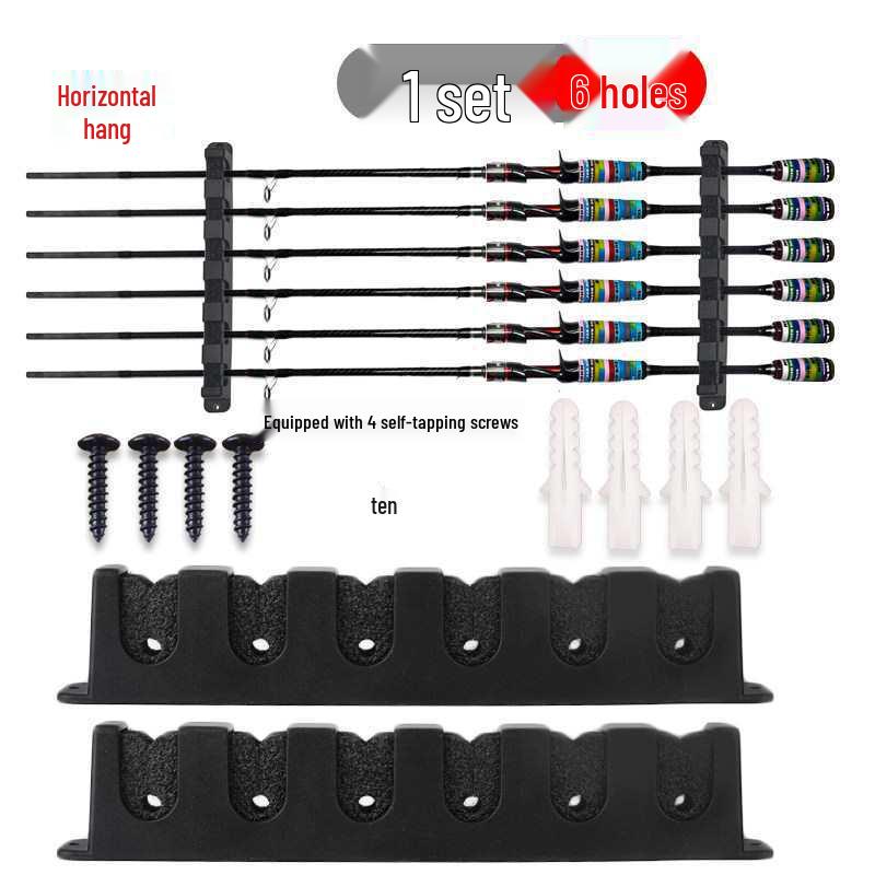 Wall-Mounted 6-Hole Multifunctional Fishing Rod Display and Storage Rack