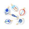 5pcs Ceramic Charms Oval Beads Dark Blue Double Sided Hand-Painted Fish Flower Conch Brass Pendants For DIY Necklace Making