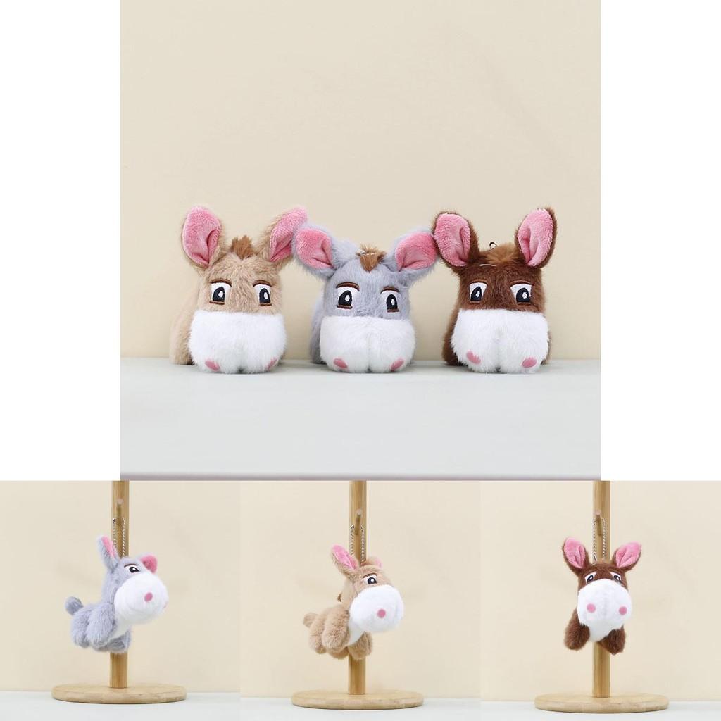 Gray Cute Khaki And Brown Mini Donkey Plush Toy With Keyring For Bag Decoration