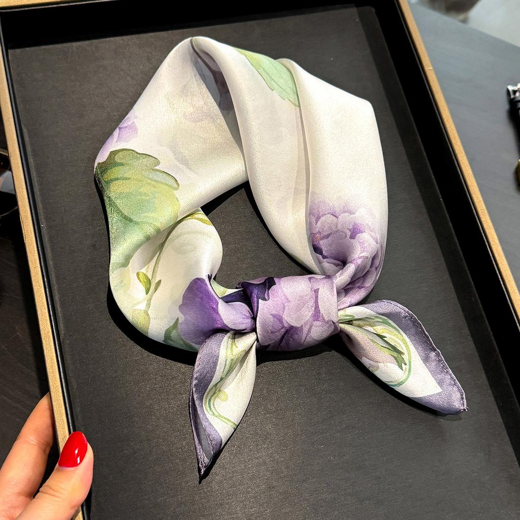 Mulberry Silk Scarf Small Square Scarf Spring and Summer Oil Painting Style Silk Scarf Scarf Shawl High-end Sense Neck Tying Trend