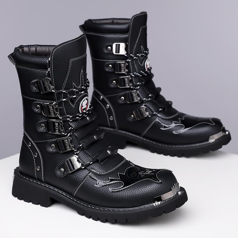 Stivali da Motociclista da Uomo Stivali Western Stivali da Jockey Neri Stile Streetwear Casuale Stivaletti Cool Taglie Forti