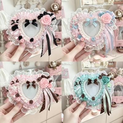 Handmade Lace Bow Rose Card Holder Heart Badge Holder Diy Idol Photocard Y2K Ita Bag Deco Accessories