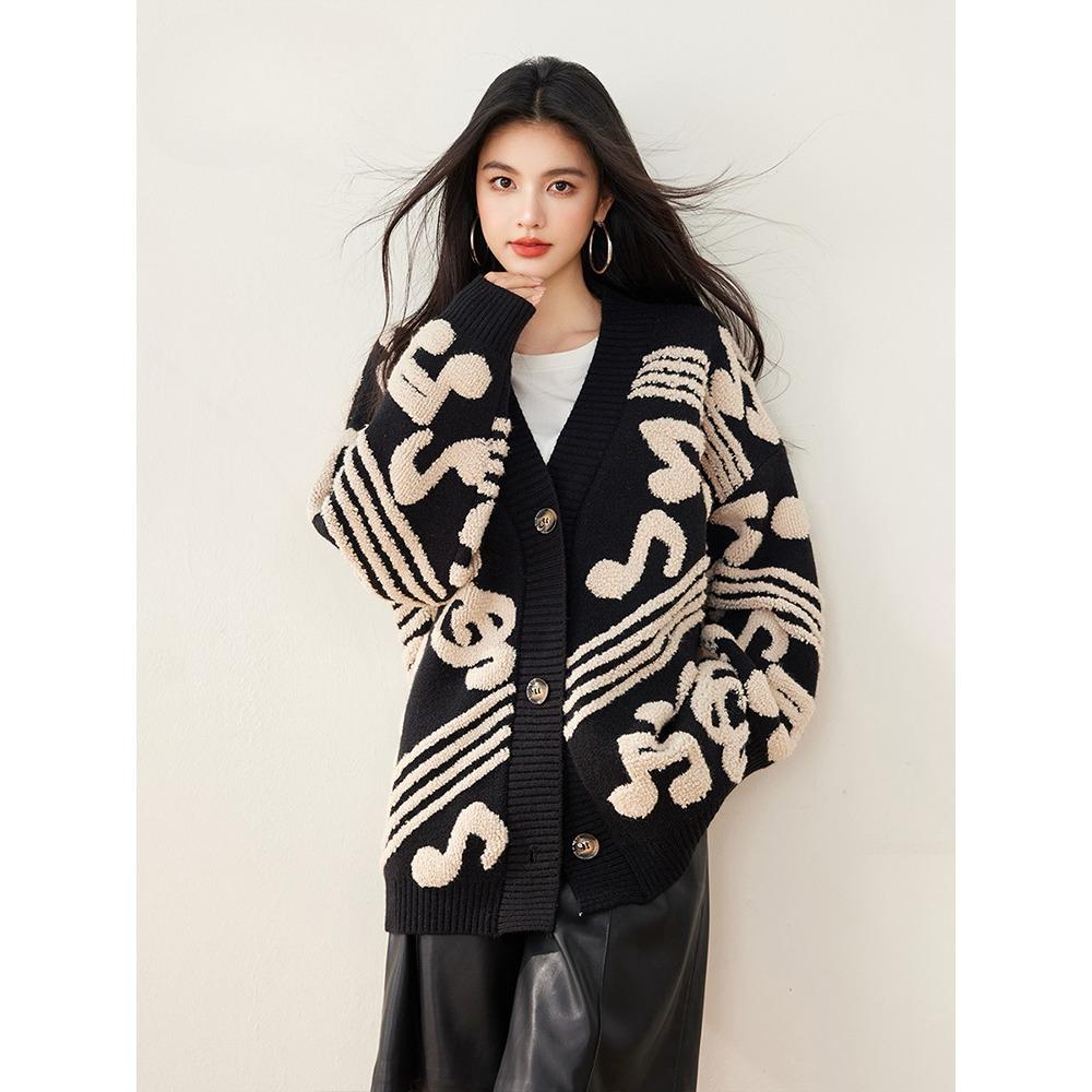 DIMANAF 2025 Winter New Jacket Women Sweaters Coat Wadded Cardigan Knitting Pockets Sweater