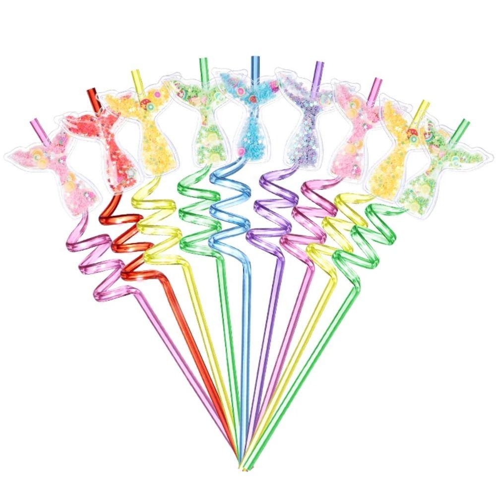 8Pcs Cartoon Mermaid Tail Straws PETR Party Straws Fun Spiral Straw  Party Decorations