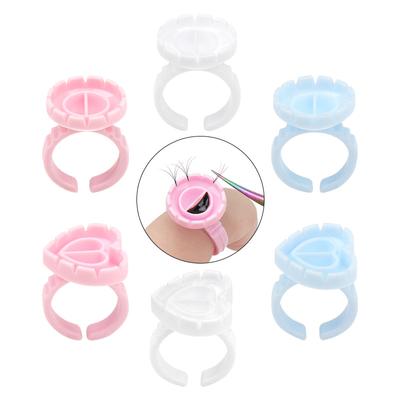 100 Stück Herz-Klebering Wimpernverlängerungshalter Ringpalette für Tattoopigment-Klebergel Kleberbehälter Make-up-Tools