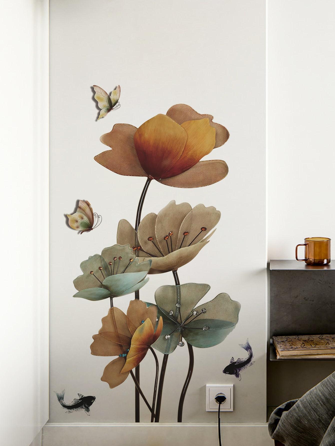 

1 шт. Наклейка на стену с рисунком бабочки и лотоса, водонепроницаемая настенная наклейка из ПВХ для домашнего декора