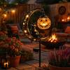 Schwarze Katze und Fledermaus Halloween-Dekoration Mond-Erdspießleuchte, Solare Metallkürbis-Laterne mit Dekorativer Lampe Warmes Leuchten, Gruselige Garten-Dekoration für Garten Terrasse