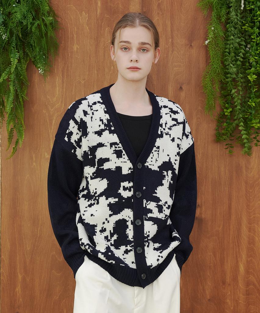 Blond9 Ink Jacquard Knit Cardigan_Navy