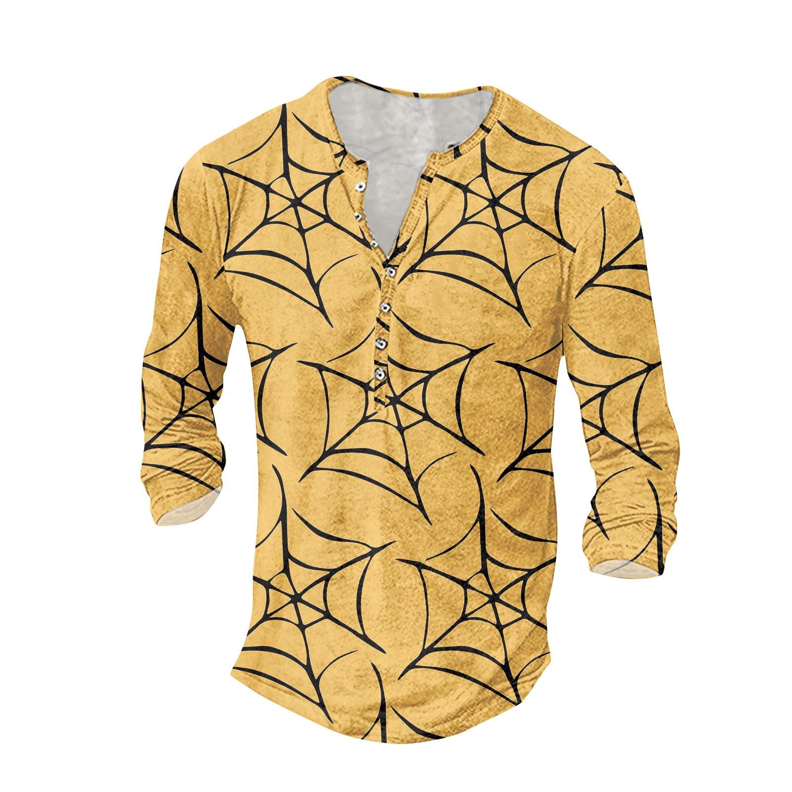 

Мужская футболка с принтом на открытом воздухе, свободный топ с длинными рукавами на пуговицах в стиле ретро XL золотой