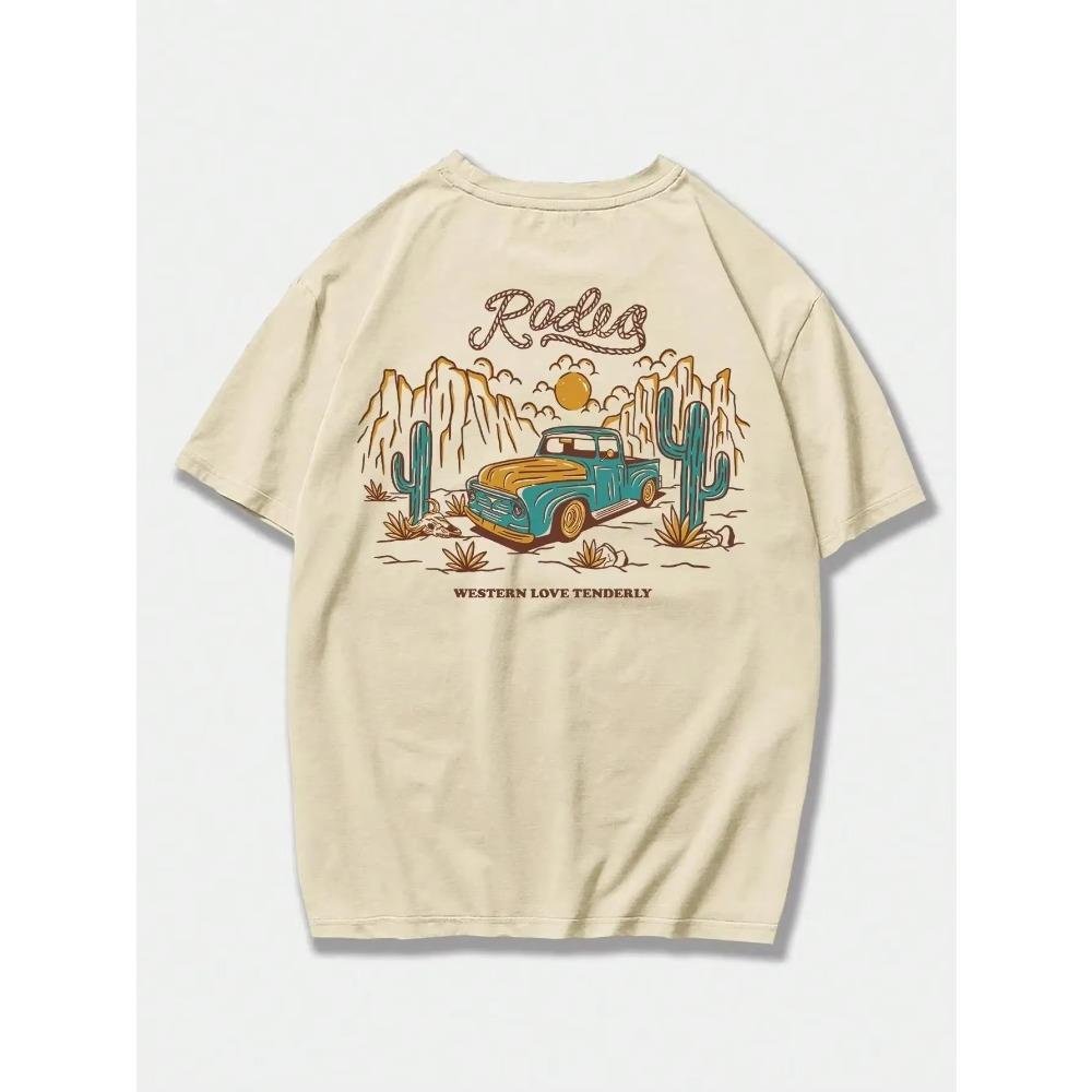 

Rodeg Western Love Tenderly Romantic Desert Мужская футболка Модные хлопковые футболки Большие уличные летние дышащие топы XXXXXL бежевый