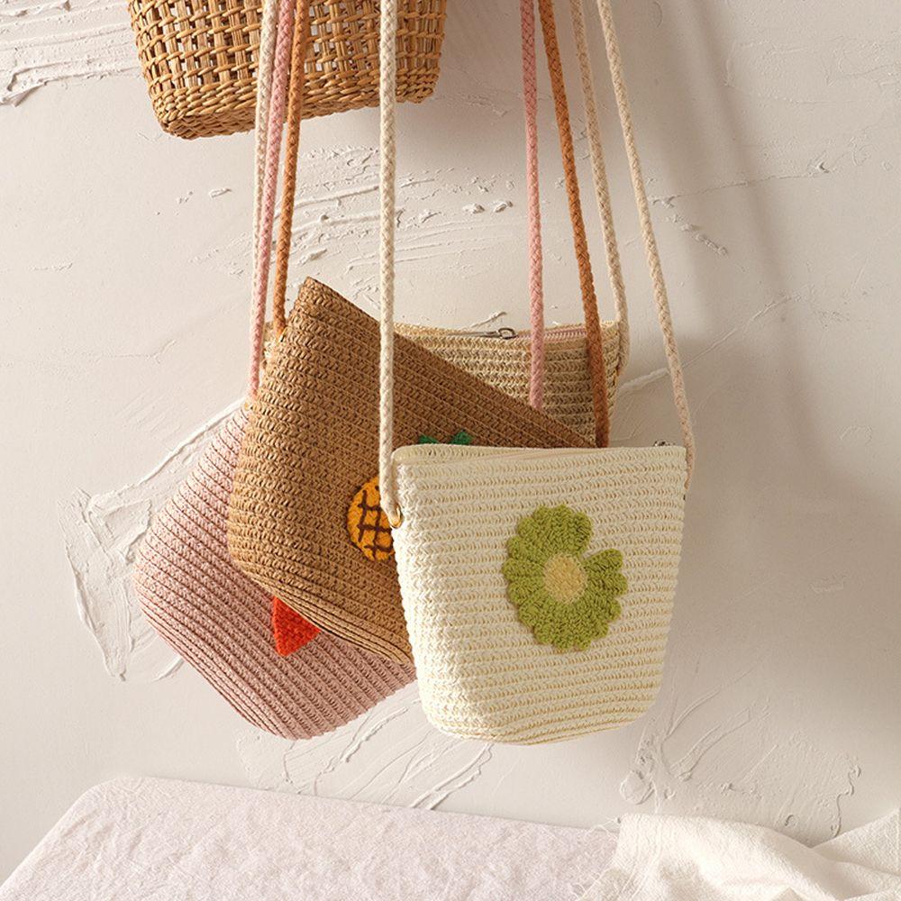 Fruits Strawberry Crossbody Coin Bag Straw Messenger Bags Korean Purse Wallets Women Shoulder Bags
